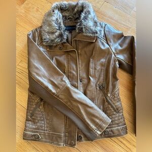 Leather Jacket with removable fur collar
